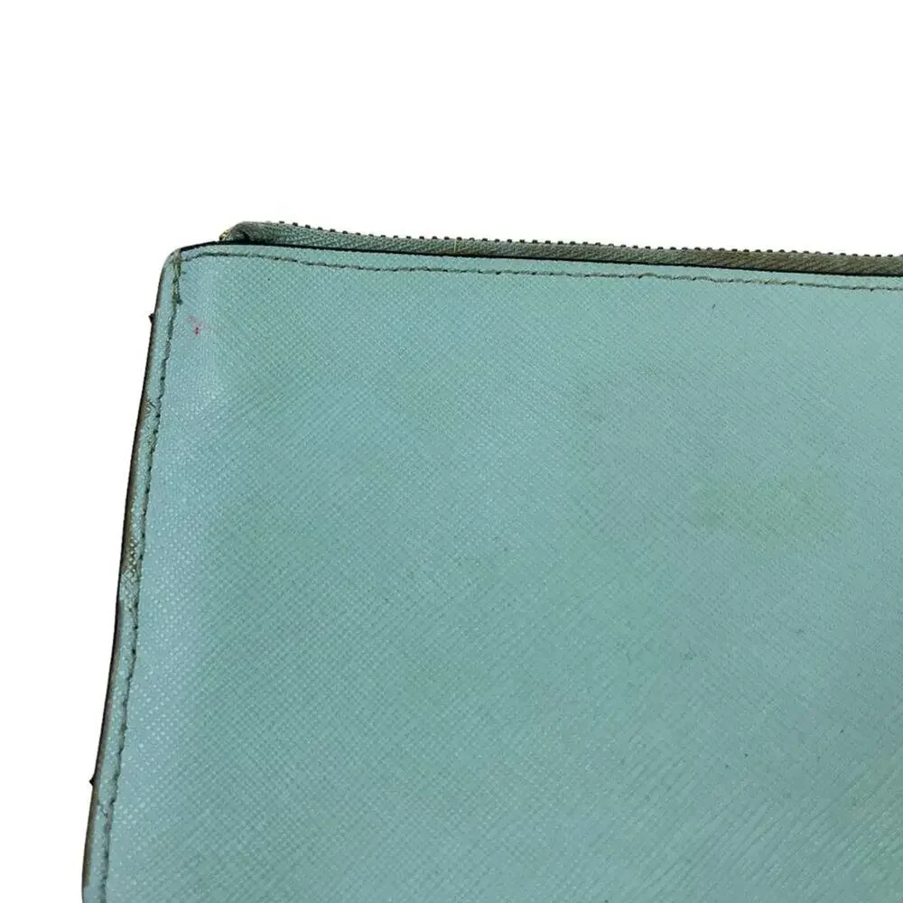 Kate Spade New York Aqua Blue Wristlet Coin Purse 100% Cow Hide Genuine Leather